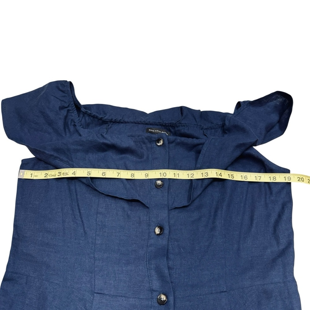 Saks Fifth Avenue Linen Off Shoulder Dress Size 14 Blue Sustainable Cottagecore - Picture 8 of 10